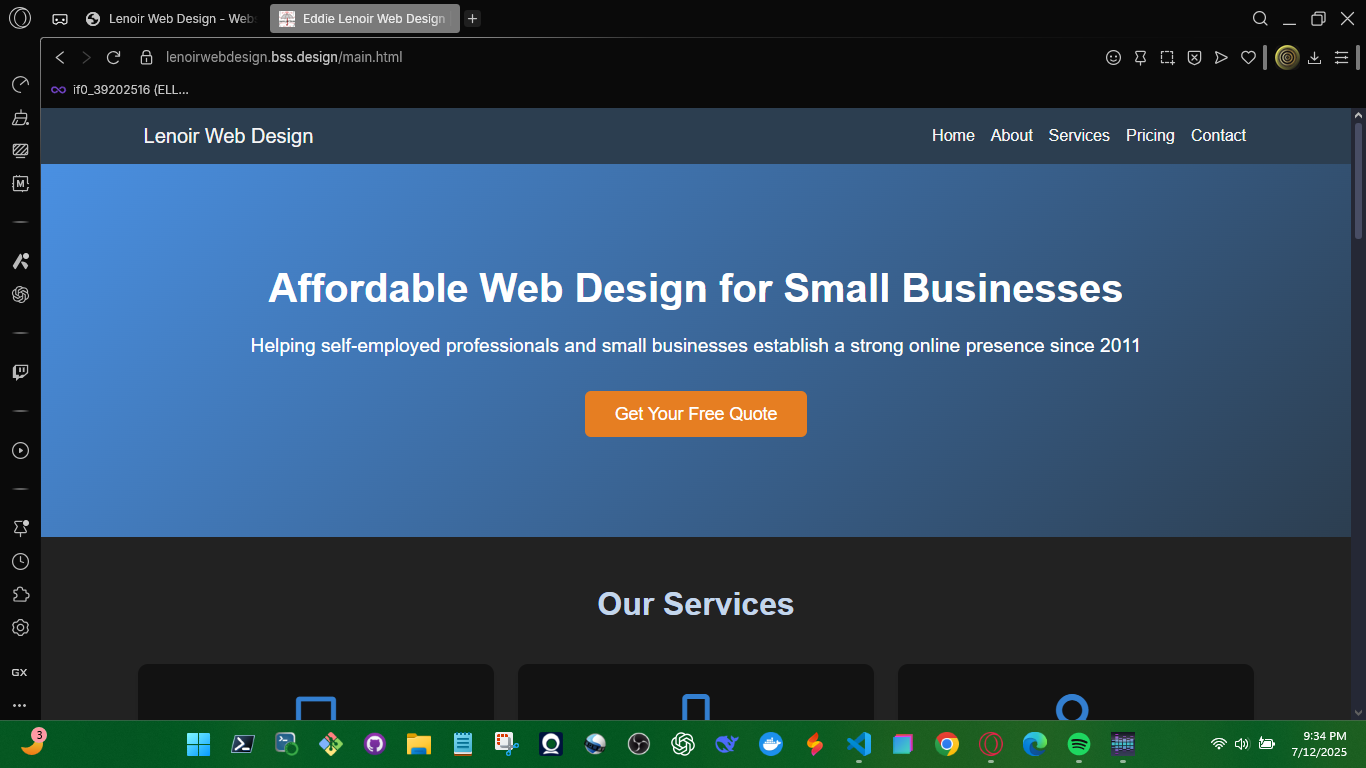 Futuristic interface of https://lenoirwebdesign.bss.design